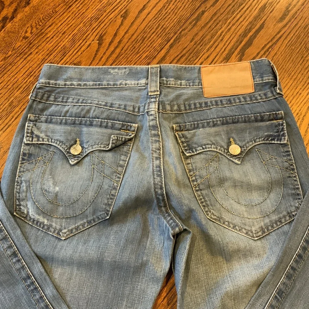 Vintage True Religion Jeans 34x33 Made in USA Medium Wash Denim Flared Fit 90s